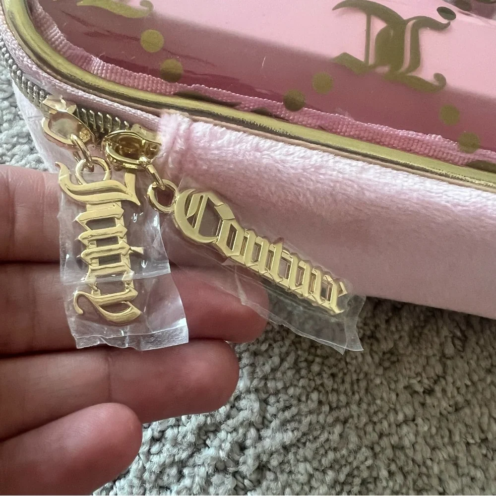 NWT Juicy Couture Travel Set Clear Cosmetic Bag And 4 Bottles TSA approved Y2K